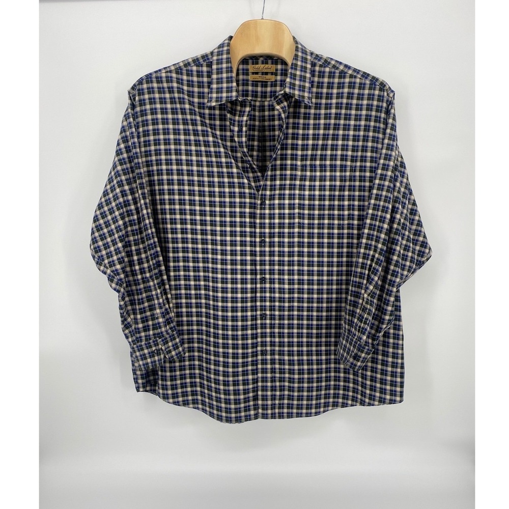 Roundtree & Yorke Gold Label Shirt Mens 16.5 34/35 Blue Green Plaid Excellent